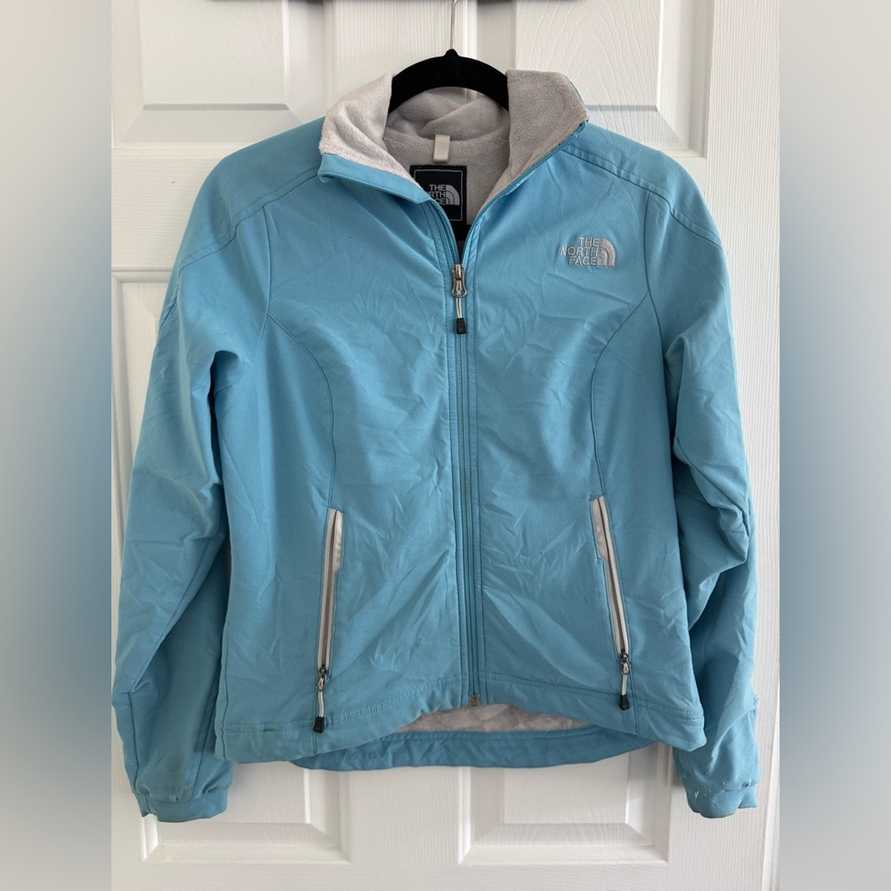 The North Face Teal Full Zip Up Size XS Fleeced‎ Lined Hooded Longsleeve